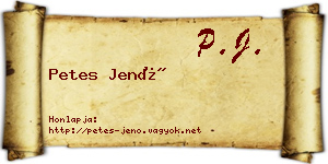 Petes Jenő névjegykártya