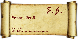 Petes Jenő névjegykártya